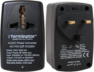 Terminator 90W Step Up/Down Voltage Converter 110V/220V Vice Versa, Universal Socket, Type G Plug, Voltage Selector, LED Indicator, Thermal Fuse &ndash; For Petite Appliances &ndash; 1 Year Warranty by Lumabright