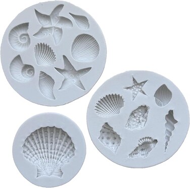 AFINSEA 3 PCS Marine Theme Cake Fondant Silicone Mold Seashell Conch Starfish Coral Baking Molds for DIY Cake Decoration Chocolate Candy Polymer Clay Crafting Projects