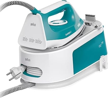 Braun CareStyle 1 Steam Generator Iron, Vertical Steaming, 2200 Watts, 1.5L Water Tank, Double Steam, 4 Precision Settings, 6 Bar pressure, IS 1013 White/Turquoise