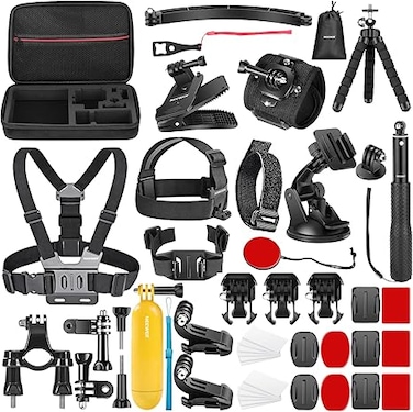 50 In 1 Action 5 Camera Accessory Kit Compatible with GoPro Hero 13 12 11 DJI OSMO 4 3 2 Insta360 X4 X3 SJCAM AKASO VicTsing APEMAN Campark Sony Sports DV with GP-10 Action Camera Pole Mount