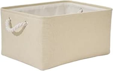 ECVV Collapsible Rectangular Storage Basket with Handles, Storage Bins Organizer Basket Used for Organizing Shelves, Closets, Clothes, and Toy, Beige (Medium (36 * 26 * 17cm))