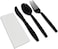 MARKQ [50 Pack] Black Plastic Cutlery Set with Napkins - Disposable Cutlery Set for Camping, Travel &amp; Party Supplies (Knife, Fork, Spoon, Napkin)