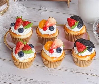 Skyseen 6PCS Artificial Cake Fake Simulation Realistic Cupcake Bread Dessert for Decoration Display Props