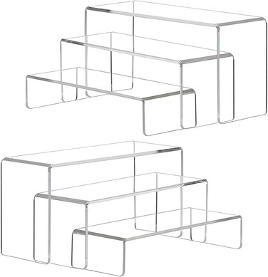 AMIAZI&reg; 6 pcs Clear Acrylic Showcase Display Risers Dessert and Cupcake Stand Risers for party event shoe Riser Display Organizer Cosmetics Display Riser