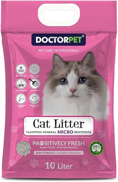 Pet Baby Powder Scented Clumping Cat Litter 10L &ndash; 100% Clumping Micro Bentonite, Instant Strong Clumping, Ultra Absorbent, Dust-Free, Baby Powder Fragrance, Pet Safe