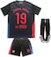 Barca Away #19 Lamine Yamal Youth Soccer Jersey, Shorts &amp; Socks Set - Black - Boys' - Unisex - Sleeveless - Modern - Polyester - Machine Wash - Kids to Adults - Male Football Fans - Sports Jersey Set