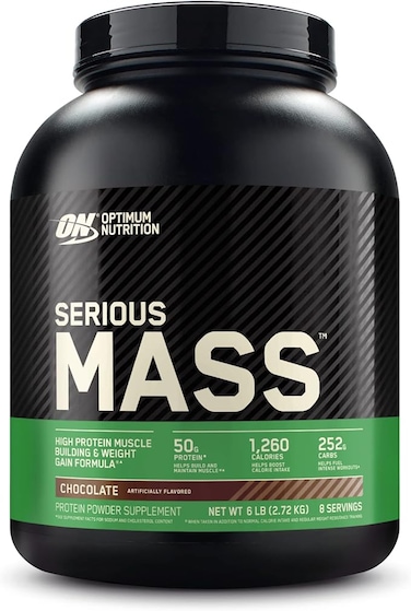 Serious Mass: High Protein Muscle Building &amp; Weight Gainer Protein Powder, 50 Grams of Protein, Vitamin C, Zinc And Vitamin D For Immune Support - Chocolate, 6 Lbs (2.72 KG)