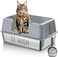 Stainless Steel Cat Litter Box with Lid, High Sides Metal Litter Tray for Multiple Big Cats, Extra Large Cat litter box with scoop with scoop storage box, Anti Leakage, Easy Cleaning (XL)