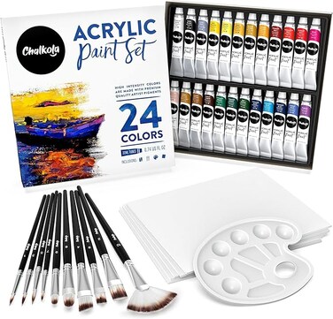 40 Acrylic Paint Set for Adults &amp; Kids with 24 Acrylic Paints (22ml), 10 Painting Brushes, 5 Canvas for Acrylic Painting (8x10) &amp; 1 Palette