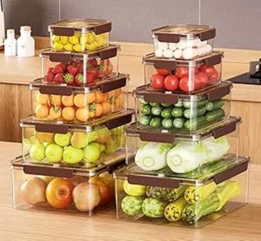 Premify 10 Pcs Large Fridge Storage Containers with Lids   Premium Quality Airtight Plastic Container Set for Freezer, Refrigerator Kitchen Pantry Organizers and Storage, BPA Free &amp; Leak Proof