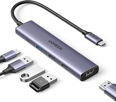 Revodok 105 USB C Hub with 100W PD Charging, Type C to HDMI 4K30Hz Adapter, 3 USB A Data Ports, Multiport Adapter Hub for MacBook Pro/Air, iPad/Air, iPhone 15 /Pro Max, HP, Dell