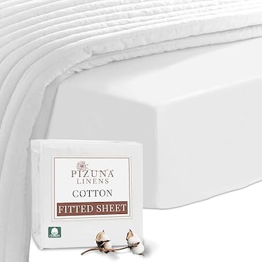 Pizuna Pure Combed Cotton King Fitted Sheet 180x200 cm White, 400 Thread Count Cool Luxury Soft 100% Long Staple Cotton Sateen Weave, 40cm Deep Pocket Bedsheet (Fitted Sheet -1PC)