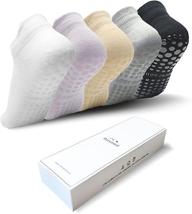Pilates Grip Socks Womens Breathable Cotton Non slip Anti Slip for Yoga Ballet Dancing Gym Floor Hospital Elderly Men Woman (Multi-packs, Size 7-11)