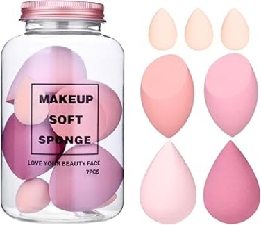 7 PCS Beauty Blender Makeup Sponge Set, Big and Mini Blender Sponges for Liquid, Creams and Powders, Foundation Blending Sponge Cosmetic Puff, Latex Free Wet and Dry Make up Sponge Pack of 7 (Pink)