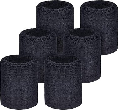 Sweatbands, 3 Pairs Sports Wristbands, Cotton Wrist Bands for Adults Working Out, Tennis, Basketball, Running, Gym, for Men &amp; Women, Black
