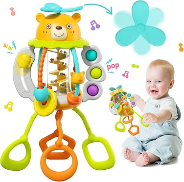 Interactive Toy for Toddlers 6M+, Develops Fine Motor Skills, Hand-Eye Coordination, Sensory Perception with Bubble Popping, Bead Spinning, Pulling &amp; Shaking Activities
