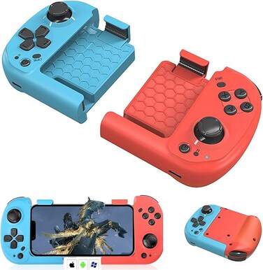 Mobile Gaming Controller - Wireless Gamepad Joystick Compatible with iOS/Android/PC, Portable Bilateral Split (Red+Bule)