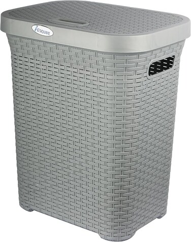 Laundry Basket with Lid, Grey, 50L Capacity