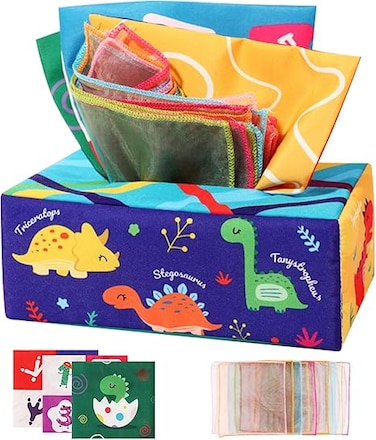 Baby Tissue Box Toy, Baby Toys 6 to 12 Months Sensory Toys for Babies, Soft Stuffed High Contrast Crinkle Square Sensory Toy, Toddler, Infants and Kids Gifts, Baby Toys Preschool Learning Toys