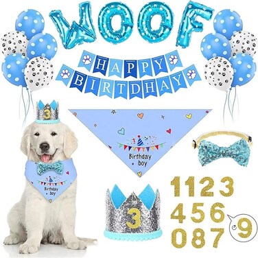 Dog Birthday Party Supplies - Decorations, Let's Pawty Balloons, Banner, Hat, Bandana, Outfits for Small Medium Large Dogs