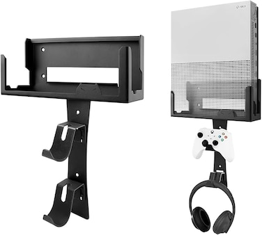Wall Mount for Xbox One S -Steel Wall Mount Shelf Stand with Detachable Controller Holder and Headphone Hook（NOT for Xbox Series S）