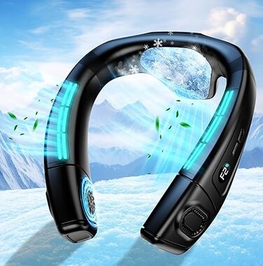 Portable Neck Fan with Large Cooling Plate, Neck Air Conditioner 360&deg; Cooling Fans That Blow Cold Air to Back, Wearable Personal AC Quiet 6000mAh Rechargeable,3 Speeds/Refrigerations for Travel Office
