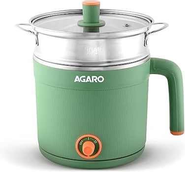 AGARO Regency Multi Cook Kettle With Steamer, 1.2L Inner Pot, Double Layered Body, Variable Temperature Settings, Wide Mouth, Boiling, Steaming, Tea, Coffee, Egg, Vegetable Boiling, 600W, Sea Green