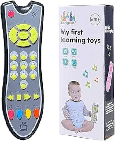 TV Remote Control Learning Toy, for 6 Months+ Baby,My First Learning Toy with 3 Languages Encourage Babies and Toddlers to Learn Numbers,Educational Kids Toy(Gray Body Colored Buttons) (Gray)