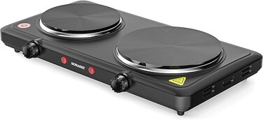 Double Electric Hot Plate with Adjustable Temperature Control and Overheat Protection   On/Off Indicator Light and Non-Slip Rubber Feet   Auto Thermostat