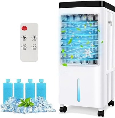 Portable Air Conditioners,3 Modes &amp; 3 Speeds,Evaporative Air Cooler with Remote &amp; Touch Control,10L Water Tank, Windowless Air Conditioner with 4 Ice Boxes,12-H Timer Air Cooler for Room Kitchen