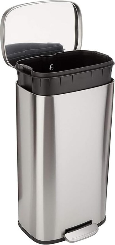 Rectangular Kitchen Bin With Steel Bar Pedal, Soft-Closing Mechanism For Home and Office Use, 30 Litre/7.9 Gallon, Satin Nickel Finish