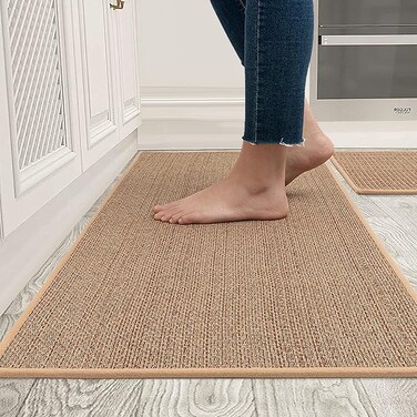 Kitchen Rugs and Mats Washable [2 PCS] Non-Skid Natural Rubber Kitchen Mats for Floor Runner Rugs Set for Kitchen Floor Front of Sink, Hallway, Laundry Room 44cm*75cm+44cm*120cm (Oats)
