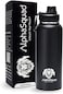 AlphaSquad 40oz / 1200ml Vacuum Insulated Water Bottle, Double Walled Thermolab series Stainless Steel Water Drinking Flask with Straw Lid, 2 Lids included, Hot Cold Thermos, Sports Bottle (Black)