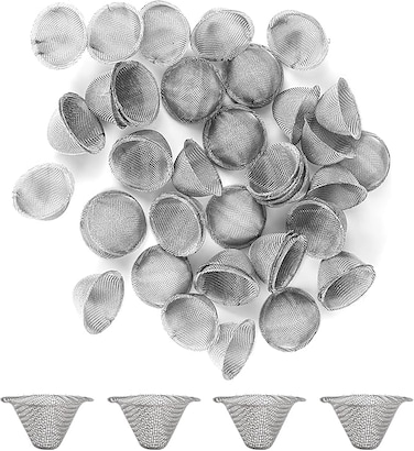 LCHYI 50 Pcs Stainless Steel Pipe Screens Filter,Adjustable Size Metal Wire Mesh Filter Reusable Tube Ball Screen 0.5" Bowl Mesh Gauzes Reusable Mesh Bowl Screens
