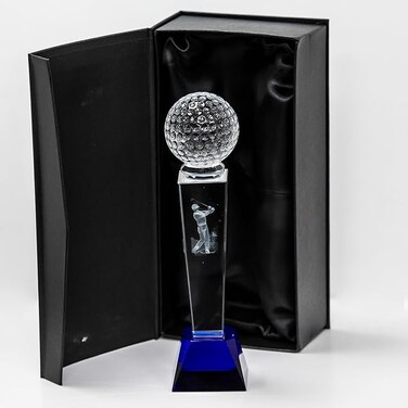 Crystal Golf Trophy with Golf Ball - Clear, 180 mm