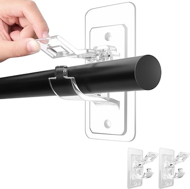 2-Pack No Drill Needed Curtain Rod Holders Brackets, Self Adhesive Rod Holder Hooks, Multipurpose Nail Free Stick on Curtain Rod Hooks