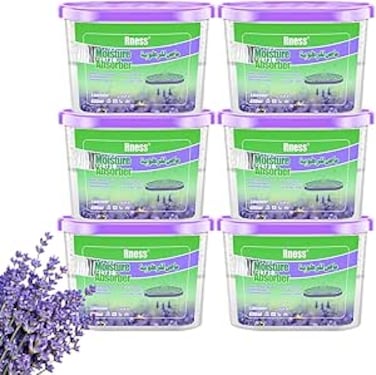 Rness Lavender-Scented Moisture Absorber Boxes,6 Pack Humidity Absorber for Closet Wardrobe Kitchen Bathroom, Moldproof Deodorizing Desiccant Dehumidifier Boxes(600ml 10.5Oz Absorption Per)