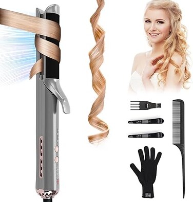 PARWIN PRO BEAUTY 2 in 1 -Hair Curler Straightener with 40 Ion Air-Outlet, Multifunctional Curling Wand Tongs Iron and Flat Iron, Anti-Scalding Felt Cloth, Create Long-Lasting Curls