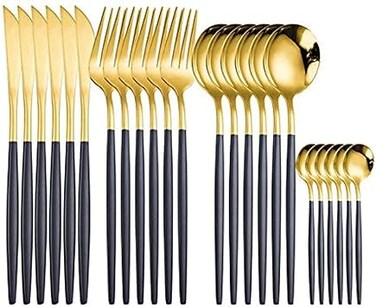 Stainless Steel Western Cutlery Set - 24 Pieces (Black)