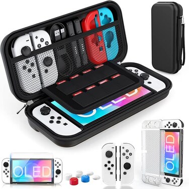 Case Compatible with Nintendo Switch OLED Model, 9 in 1 Accessories Kit for 2021 Nintendo Switch OLED Model with Dockable Protective Case Cover, HD Switch Screen Protector and Thumb Grip Caps