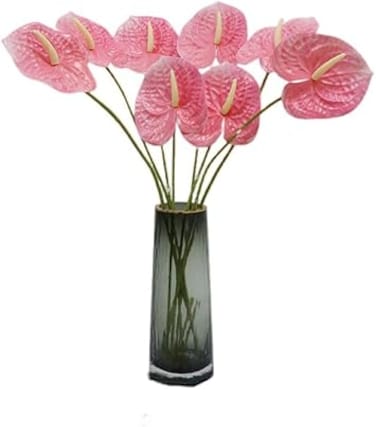 Corkwaw 8 Pcs 23-5/8 inch Artificial Anthurium Flowers Real Touch Fake Flower for Table Centerpieces Arrangement and Bridal Wedding Festival Decor Flower Arrangement (Pink), RTZJ9036