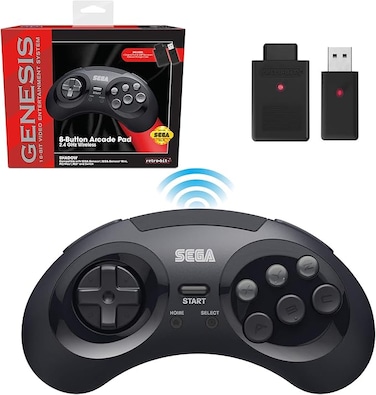 Retro-Bit Sega Genesis 2.4 Ghz Wireless Controller for Sega Genesis Original/Mini, Switch, PC, Mac - Includes Controller, 2 Receivers &amp; Storage Case (Black)