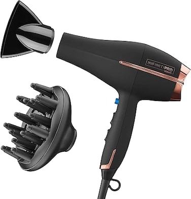 Conair INFINITIPRO Hair Dryer with Diffuser   AC Motor Pro Hair Dryer with Ceramic Technology   Includes Diffuser and Concentrator   Black   Packaging May Vary