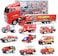 10 in 1 Fire Truck Toys, Mini Die-cast Fire Engine Car Toy Set in Carrier Truck, Rescue Emergency Double Side red Vehicle for 3 Years Old Boys and Girls