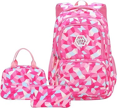 3pcs Backpack Set, Geometric Prints Primary School Student Satchel Backpack For Girls