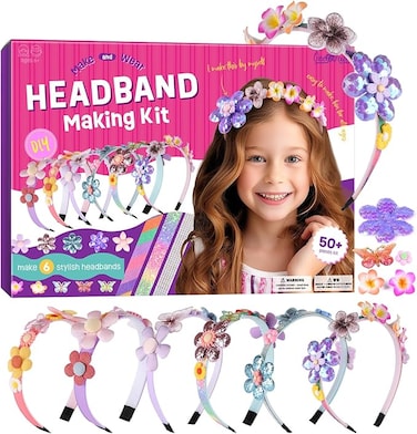 Headband Making Kit for Girls - Make Your Own Fashion Headbands for Kids - DIY Hair Accessories Set - Arts &amp; Crafts Gift for Ages 5-12 Year Old Girl - Little Children's Art &amp; Craft Gifts