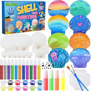Shell Painting Kit- Glow in The Dark shell Kit, Arts and Crafts for Kids Ages 6-12, Art Supplies Toy, Kids Craft Paint Kits, Arts &amp; Crafts for Boys Girls Birthday Party Gift Toy