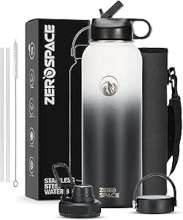 ZeroSpace Stainless Steel Water Bottle, 1200ml Insulated Water Bottle with Straw &amp; Brush, BPA-Free Double Wall Vacuum Thermos Flask for Hot &amp; Cold Drinks, Gym, Travel, Office &amp; Kids (White/Black)