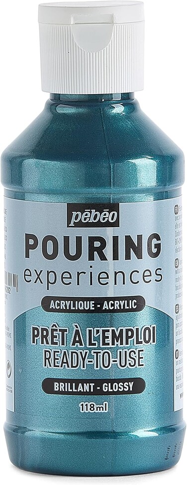 P&eacute;b&eacute;o-Pouring Experiences-Ready-to-Use Premixed Acrylic Ideal for Fluid Art Metallic-118 ml Paint, 4 Fl Oz (Pack of 1), Cobalt Blue Metallic