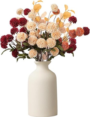 10Pcs Realistic Artificial Chrysanthemum Flowers + 2Pcs Premium Eucalyptus Leaves, Lifelike Pompons for Elegant Floral Arrangements, Vibrant Home Decor (Mixed Orange)